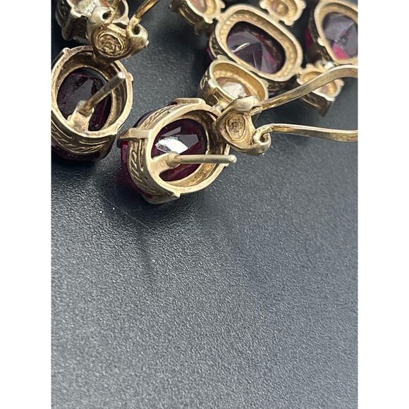 Beautiful Vintage Signed Red Clear Rhinestone Chandelier Clip On Earrings - Picture 8 of 16